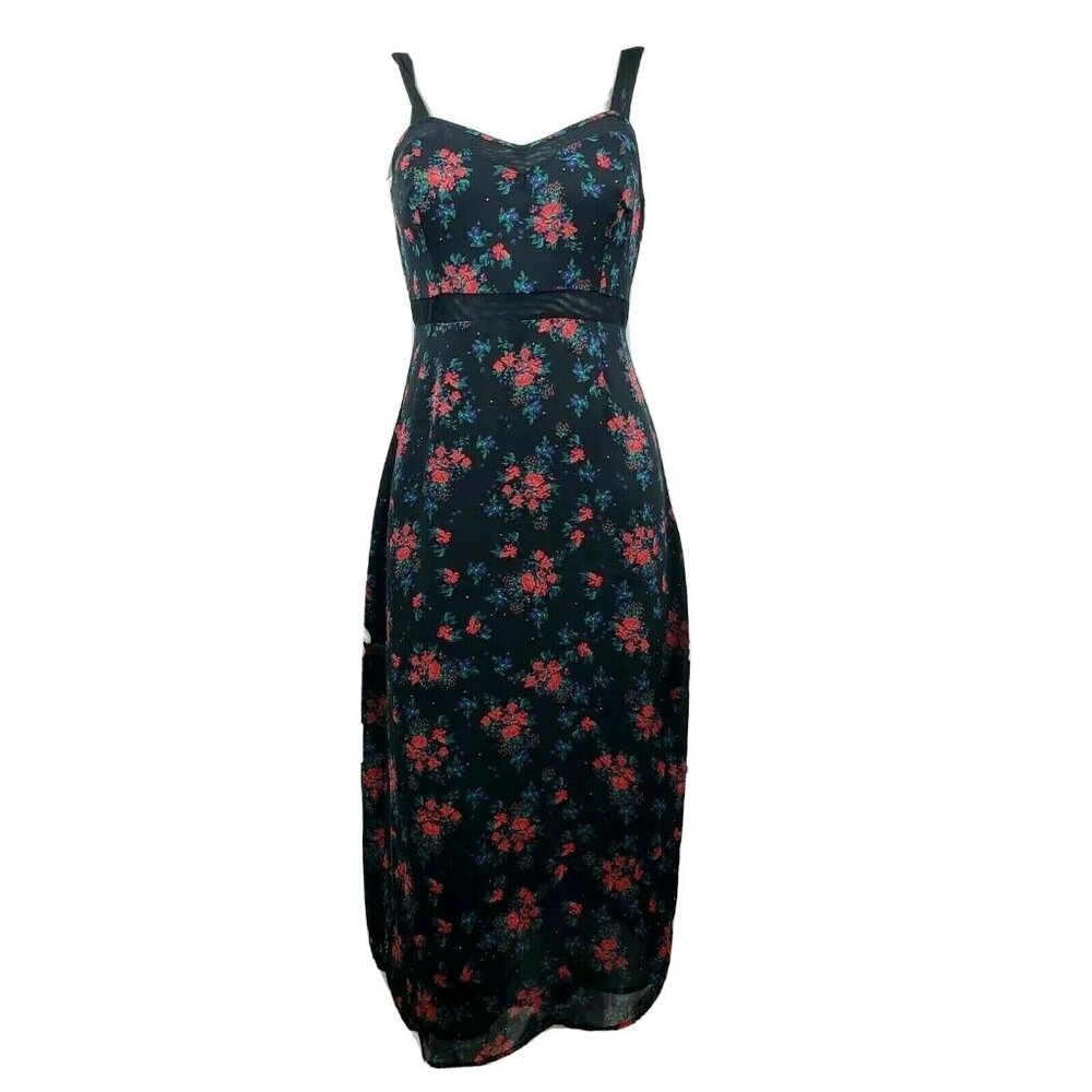 I Heart Love Ronson Dress‎ Womens Size S Small Black Floral Sleeveless